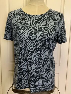 Vintage Links Round Neck Shirt Top-Black Gray Swirl Pattern-Cotton/Poly Blend-M